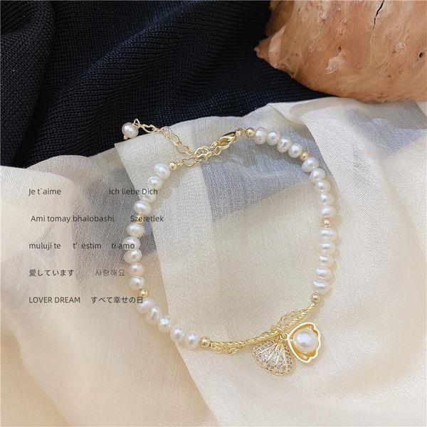 

beaded, strands korean retro natural pearl shell bracelet commuting fashion french baroque tide, Black