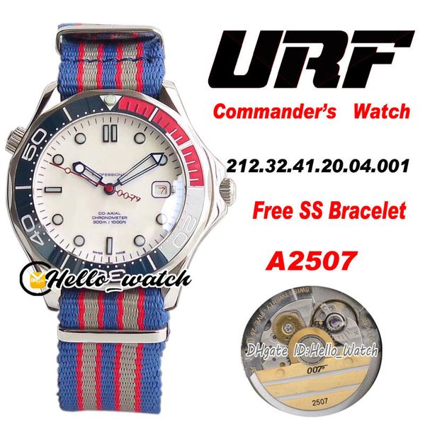 

urf diver 300m "commander' s watch" 007 mens watch a2507 automatic 212.32.41.20.04.001 white dial steel nylon strap ceramics, Slivery;brown