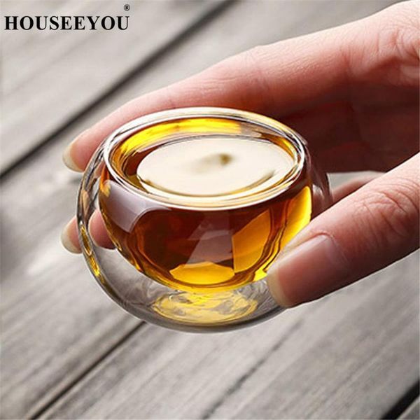 

mugs heat-resistant double wall glass tea cup 50ml handmade chinese heat insulation copo transparent drinkware