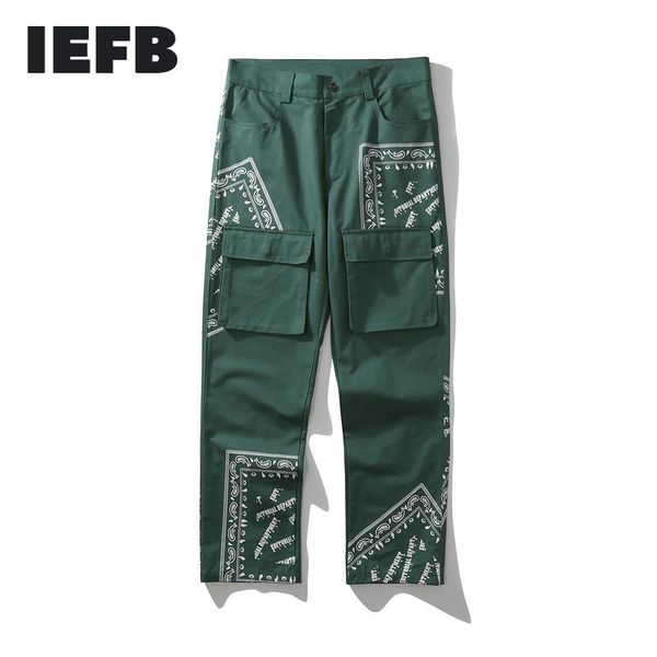 

iefb men's wear spring and summer men's totem print workwear pants loose vibe style japanese loose casual pants 9y5741 210524, Black