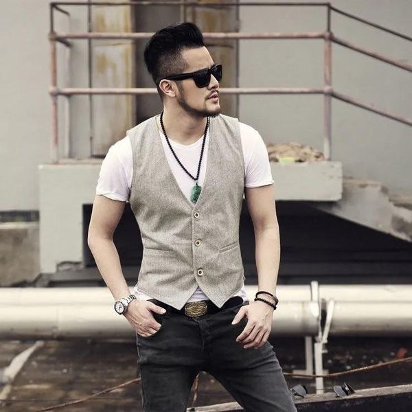 

men's vests men's vest waistcoat cotton linen for men brown wedding busin casual slim fit gilet homme groosmen male clothings, Black;white