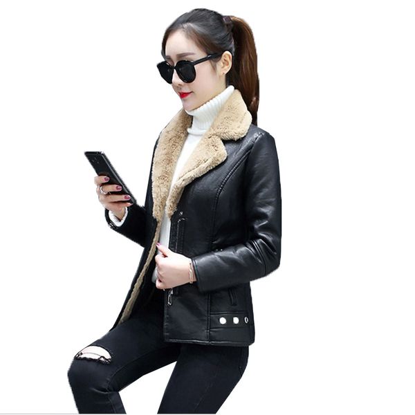 

womens leather jacket winter faux leather coat short pu leather flocking zipper outerwear black motorcycle coats plus size 5xl