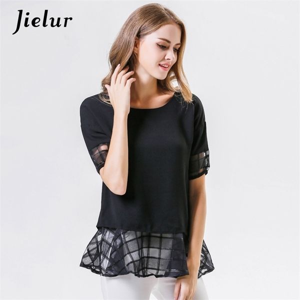 

summer oversized bowknot perspective women t-shirts mesh patchwork hollow out chiffon t shirt casual lady xl-5xl 210426, White