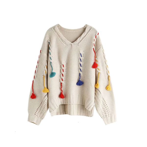

women's sweaters sweater autumn and winter women's wear rope tassel lazy v-neck loose pullover for women mc6t, White;black