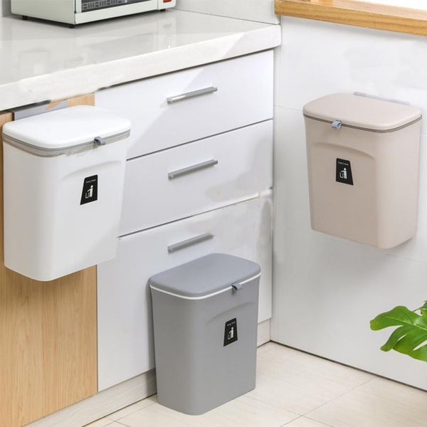 

waste bins 9l kitchen wall mounted trash can cabinet door hanging bin bathroom punch-sliding cover creative