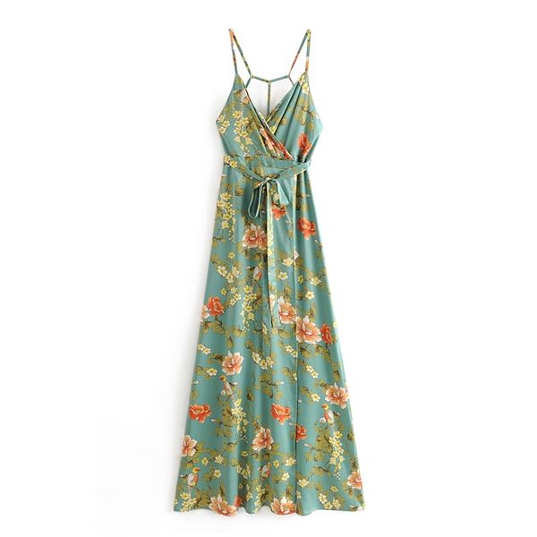 Vintage chique floral impressão maxi vestido com faixas elegantes mulheres cinta elegante vestidos longos casuais vestidos mujer 210520