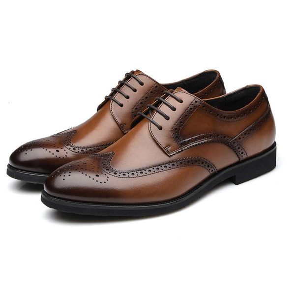 

dress shoes gentlemanly pointy men's leather interior heightening formal wedding business english carved, Black