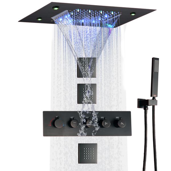 

dulabrahe oil rubbed bronze thermostatic rain shower faucet system 14 x 20 inch led waterfall rainfall bathroom head