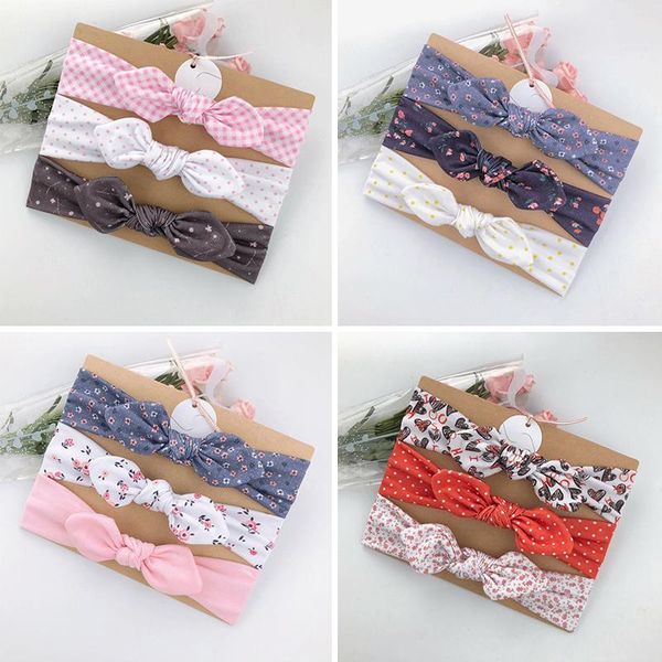 

hair accessories 3 pcs/set printed baby girl headband flower bows kids born elastic headbands bands for girls turban, Slivery;white