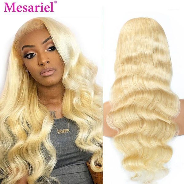 

mesariel 613 blonde body wave 13x4 lace frontal wig transparent front human hair wigs remy peruvian 150 density1, Black;brown