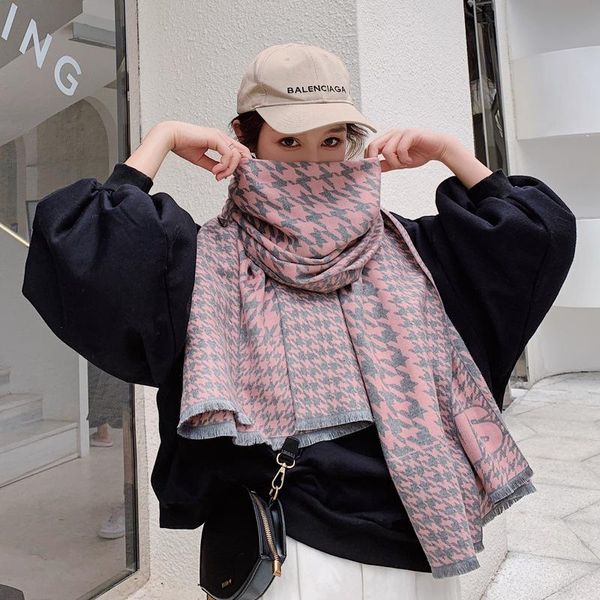 

scarves elegant shawls and wraps winter cashmere scarf women warm print neckerchief bufanda 2021 design pashmina thick blanket female, Blue;gray