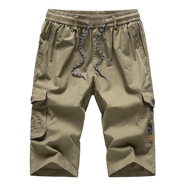 

men's shorts mens long khaki cargo breeches three quarter trouser cotton bermuda male straight pocket 2021 men casual, White;black