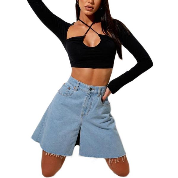 

women's t-shirt women halter crop long sleeve solid cutout front slim fit t-shirts female backless outfits bandage elegant, White