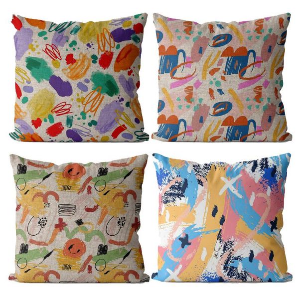 

cushion/decorative pillow color painting cushion cover linen square pillowcase children's room sofa bedroom decorative