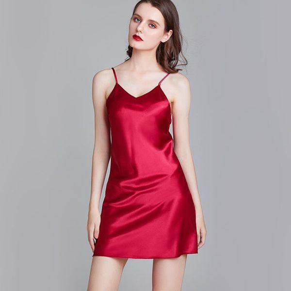

women's sleepwear female satin sleeveless nightgown spaghetti strap lingerie night dress women nightie short nightwear victorian, Black;red