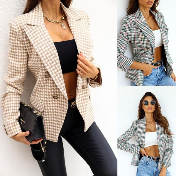 

women's suits & blazers elegant office lady plaid blazer coats casual long sleeve double breasted print slim suit jackets for women 202, White;black
