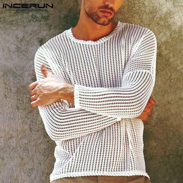 

men's t-shirts american style stylish tees mens casual streetwear breathable mesh t-shirt long sleeve sweater knitwear s-5xl incerun 2, White;black