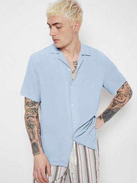 

men revere collar solid shirt 11jk#, White;black