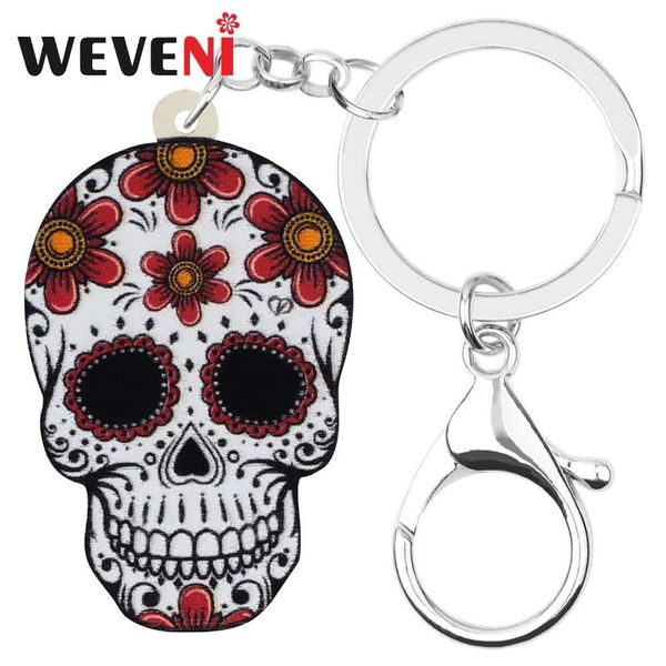 

keychains weveni acrylic halloween floral skull skeleton printing key ring jewelry for women trendy gift car wallet accessories, Silver