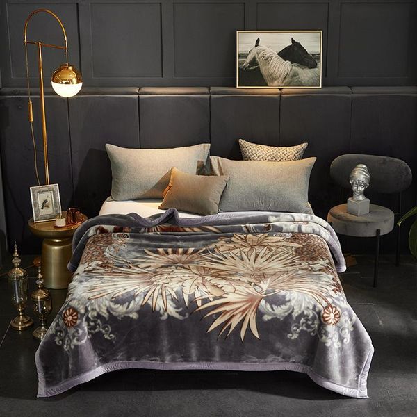 

blankets double layer winter thicken raschel plush weighted blanket for bed warm heavy fluffy soft flowers printed throw