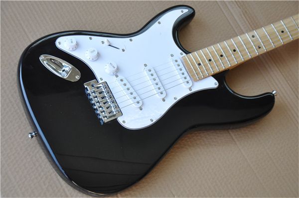 

6 strings black left handed electric guitar with gold hardware,maple fretboard