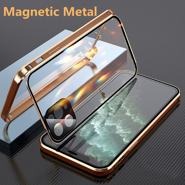 Casos de telefone celular duplo para 12 pro frame de metal magnético 13 Xs max