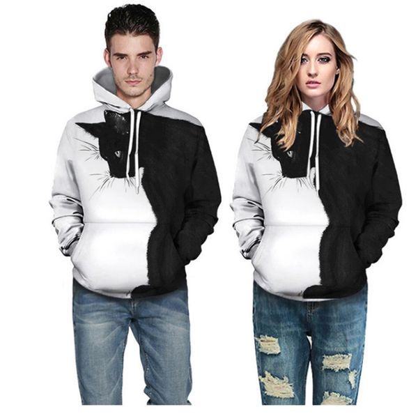 

lovers' wear men's hoodie black cat 3d digital printing fashion sweater