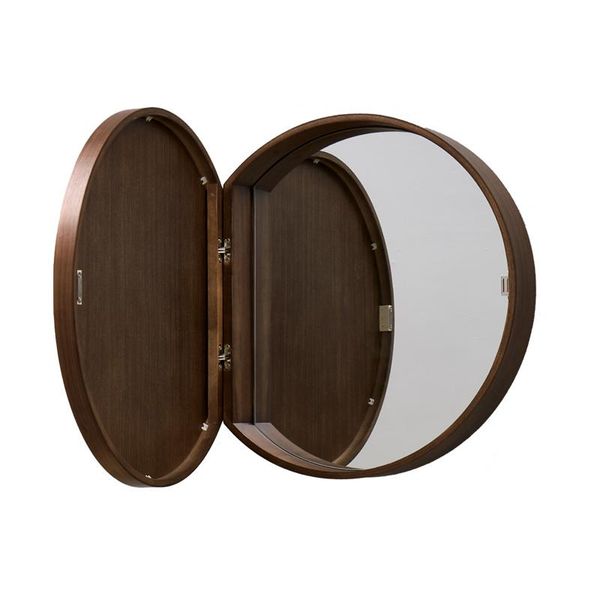 

mirrors solid wood bathroom mirror cabinet round hidden box wall-mounted anti-fog