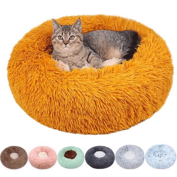 

cat beds & furniture soft cat's house long plush dog bed round pet for cats product cushion mat animal houses puppy nest accessories