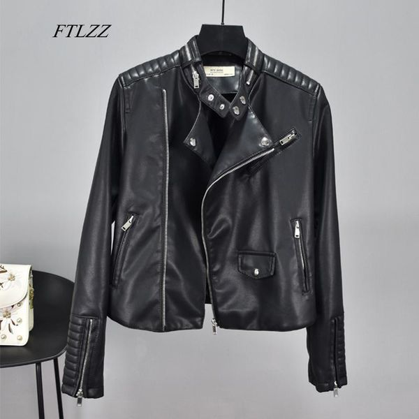 

women's leather & faux ftlzz women pu jacket coats soft motorcycle zipper black punk female autumn biker short outerwear