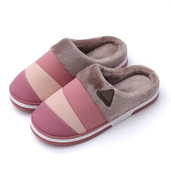 

slippers female indoor waterproof plus fleece shoes woman household non-slip warm men women winter couple, Black