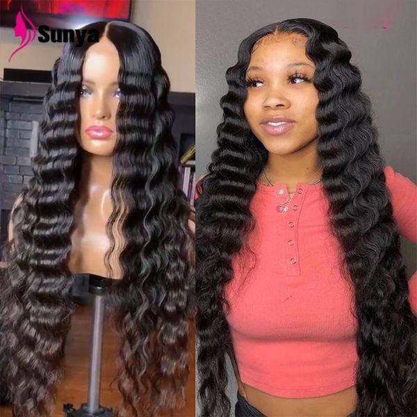 

lace wigs deep wave 13x4 front human hair wig 28 30 32 inch for black women natural hairline, Black;brown