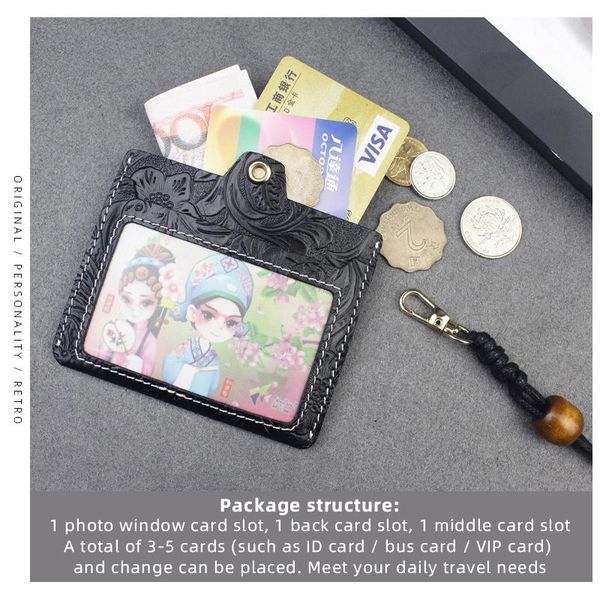

card holders genuine leather business holder pouch handmade badge case box student lanyard id cards employee cover wallet, Brown;gray