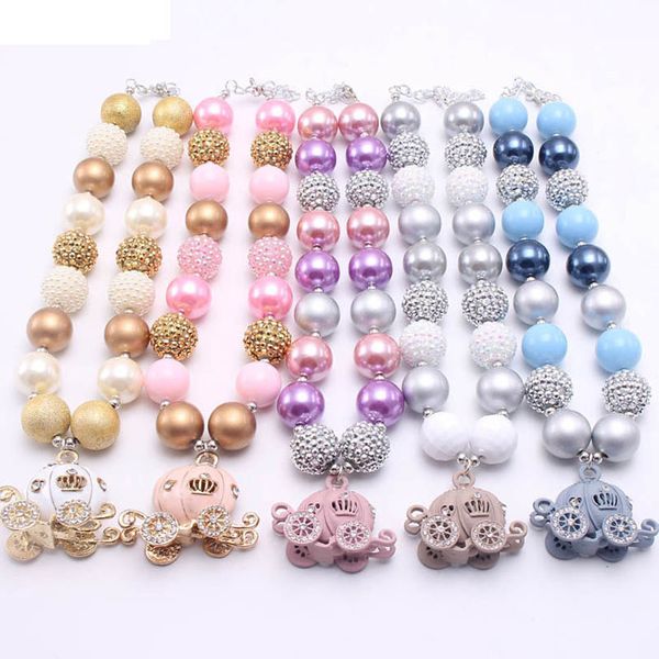 

girls necklaces pendants jewelry kids accessories halloween pumpkin cart beaded princess b7937, Red;brown