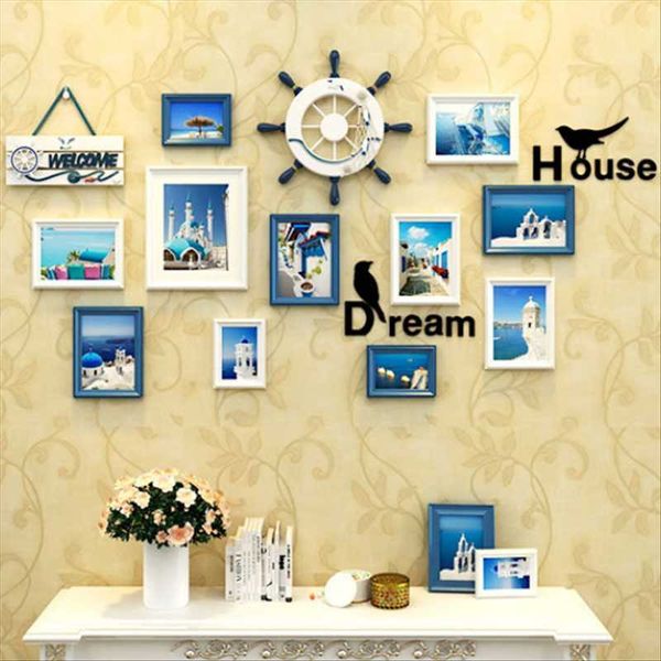 

frames mediterranean style wall decor solid wood po frame creative combination living room corridor hanging