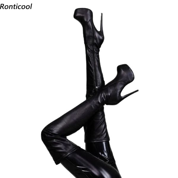 

rontic new women winter thigh boots side zipper stiletto heels round toe black blue purple party shoes ladies us size 5-20