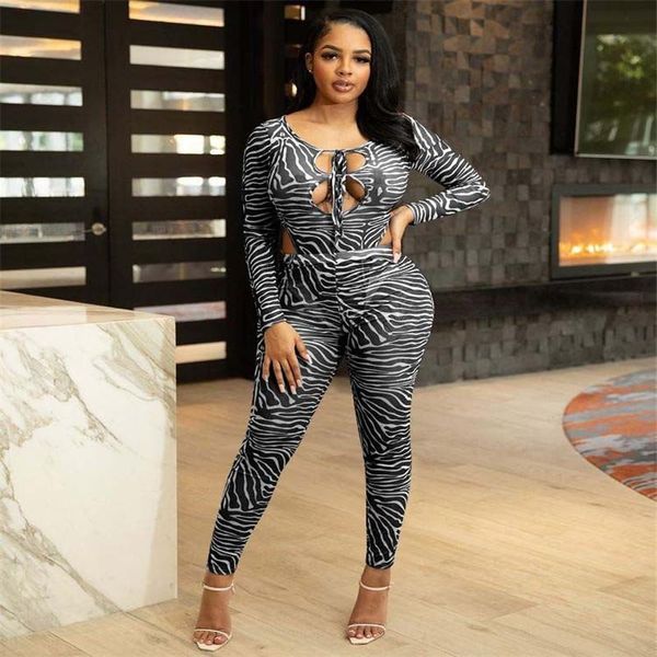 

women's two piece pants women spring and autumn zebra print long sleeve hollow lace-up shirt tight pencil street fashion slim 2 set, White