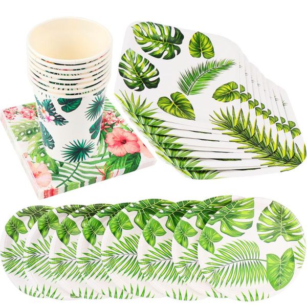 

dishes & plates 1 set party paper dish plate decorative hawaii printing dishware beautiful birthday supplies for home celebration (g