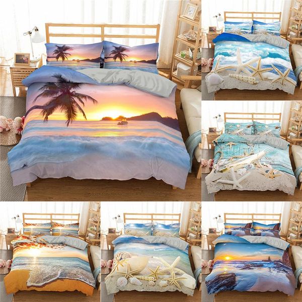 

bedding sets set 3d ocean scenic blue quilt cover with pillowcase comforter microfiber bedspreads single twin full  king size