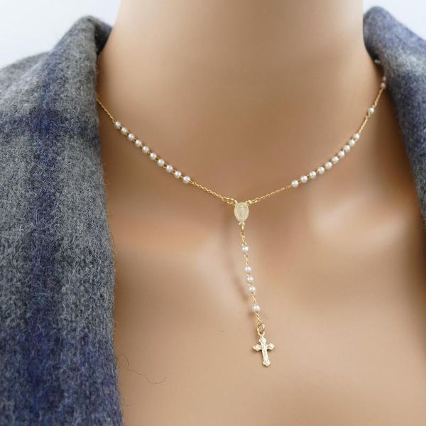 

rosary necklace cross gold catholic silver chains