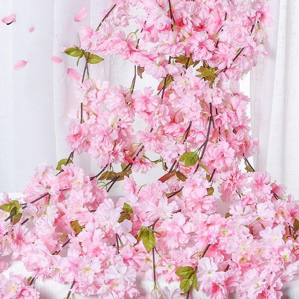 

decorative flowers & wreaths 180cm false cherry vine artificial wreath diy cane wall hanging party wedding garden decoration