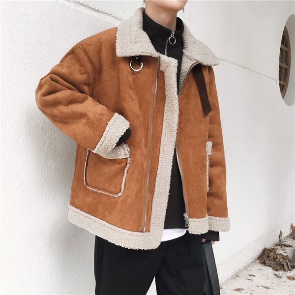 Trench coat in lana ispessita da uomo invernale Moda allentato casual in agnello con tasche imbottite in cotone Giacca da neve Parka a 2 colori M-XL 210524