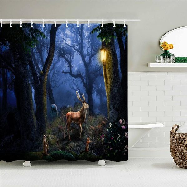 

shower curtains cartoon fantasy fairy tale forest scenery printed fabric bath screen waterproof bathroom decor with 12 hooks