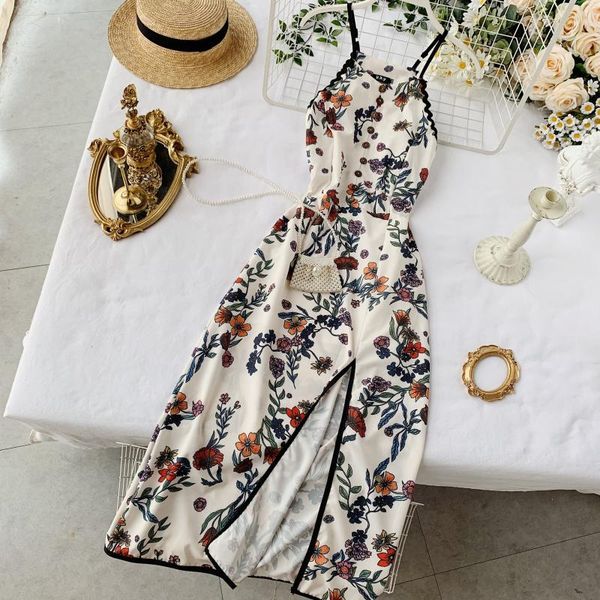 

fashion women's dresses printed slim vintage split dress casual, Black;gray