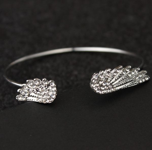 

diamond angel wing bracelet personality alloy open drill bangle, Black