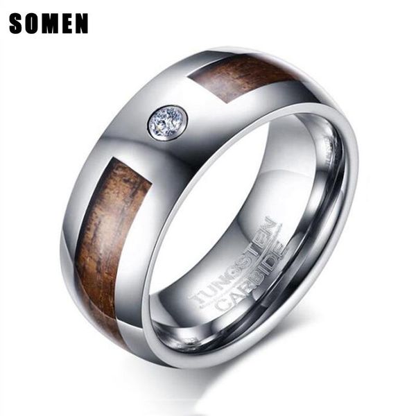 

wedding rings somen 8mm men silver color tungsten carbide cubic zirconia ring high polished for band engagement jewelry 7-12size, Slivery;golden