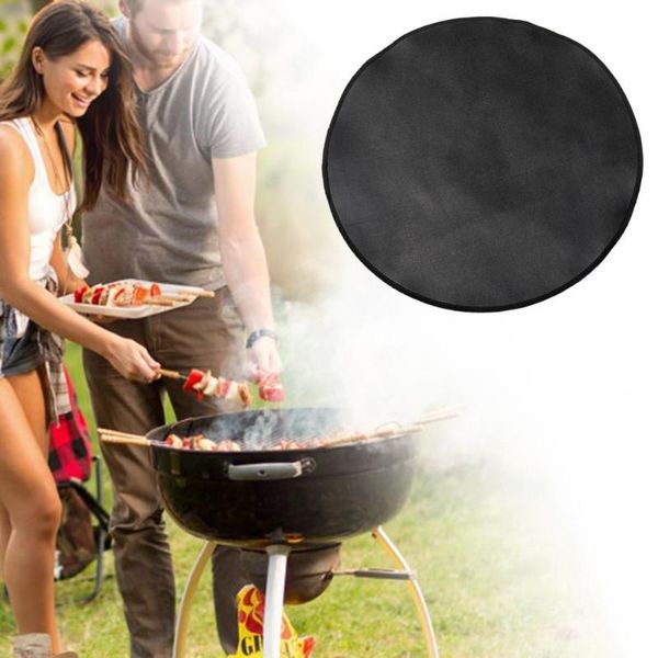 

outdoor pads black useful round fireproof grill mat large foldable for bbq