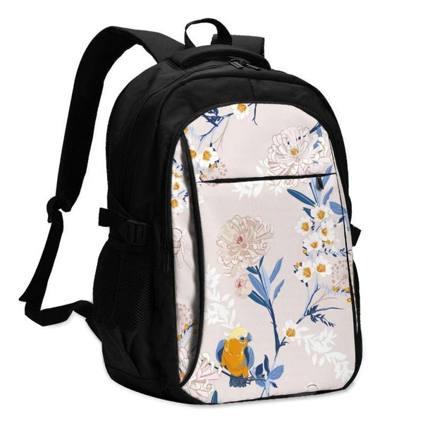 

backpack 2021 women men fashion vintage blooming flowers leaves birds travel school recreation business bag