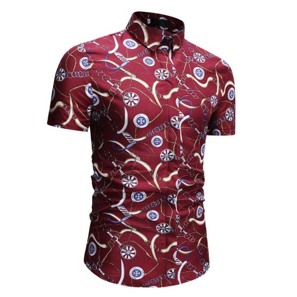 

men's shirt short sleeve youth casual fashion print slim collar shirt men's, White;black