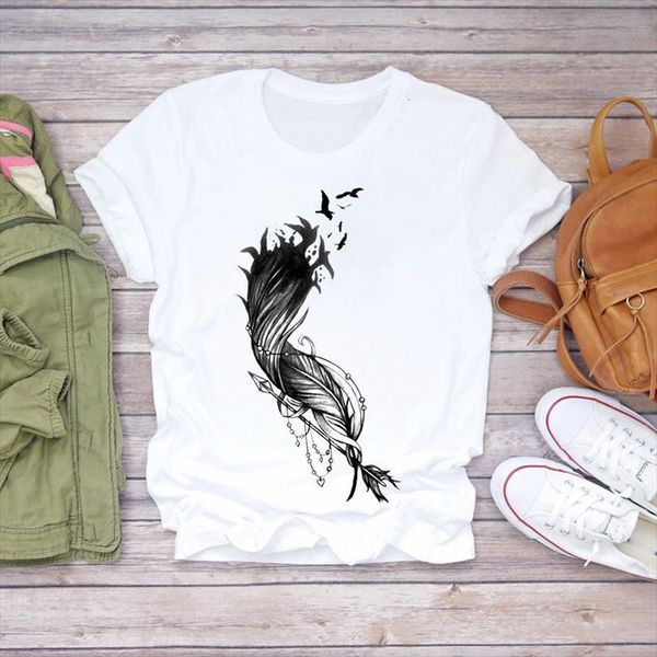 

and women feather bird men 90s cute short sleeve fashion print lady womens graphic shirt ladies female tee, White;black